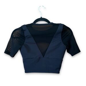 Cushine Et Ochs Black Short Sleeve Mesh Panel Activewear Crop Top Size XS
